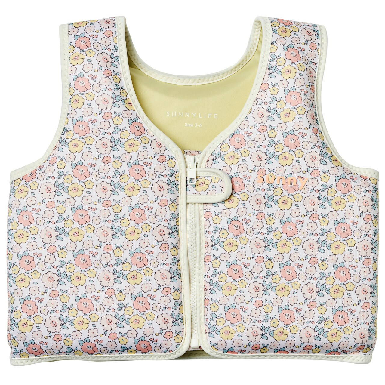 Sunnylife: Kids Float Vest 3-6 - Into the Garden - Ditsy Floral, Children Up To 66lbs, Pool & Water Jacket, Zipper Front, Safety Strap, Natural Rubber